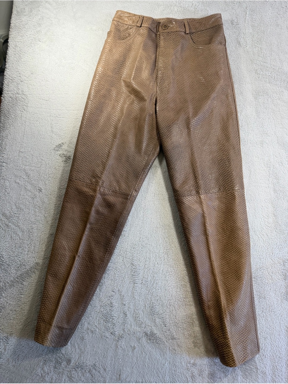 Vintage MAGLIA Snakeskin Embossed Leather Pants Camel Brown High Rise 12